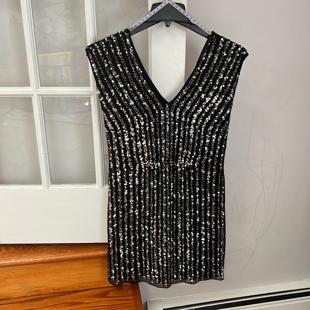 Black cocktail dress with silver sequence - worn only once !